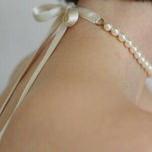 Natural  Freshwater  pearl   mecklace Ribbon Tie and 925 sterling silver clasp
